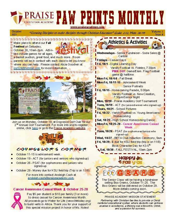 Paw Prints Newsletter October 2021